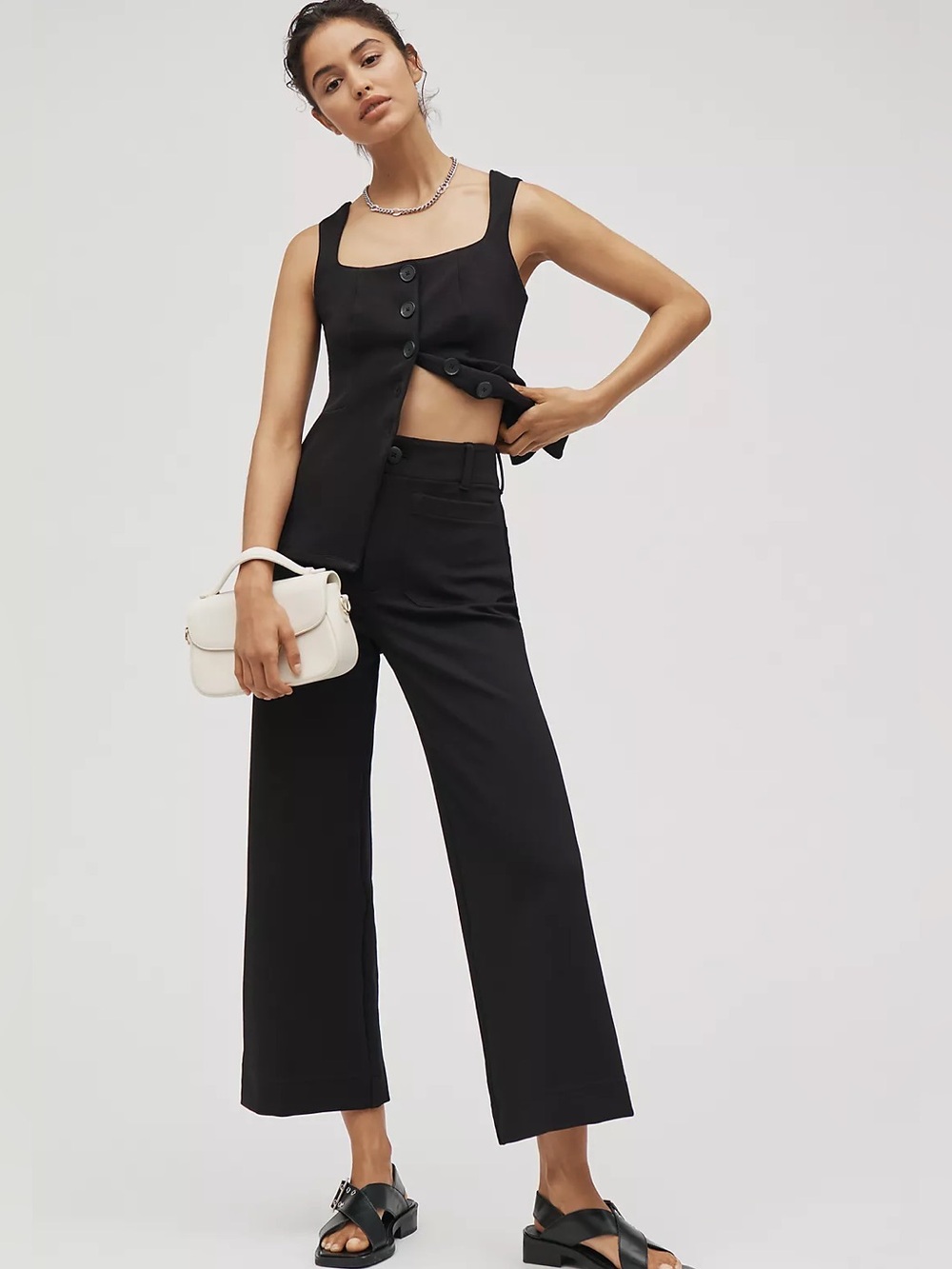 NEW Maeve Colette Cropped Wide-Leg Pants in Black size 27